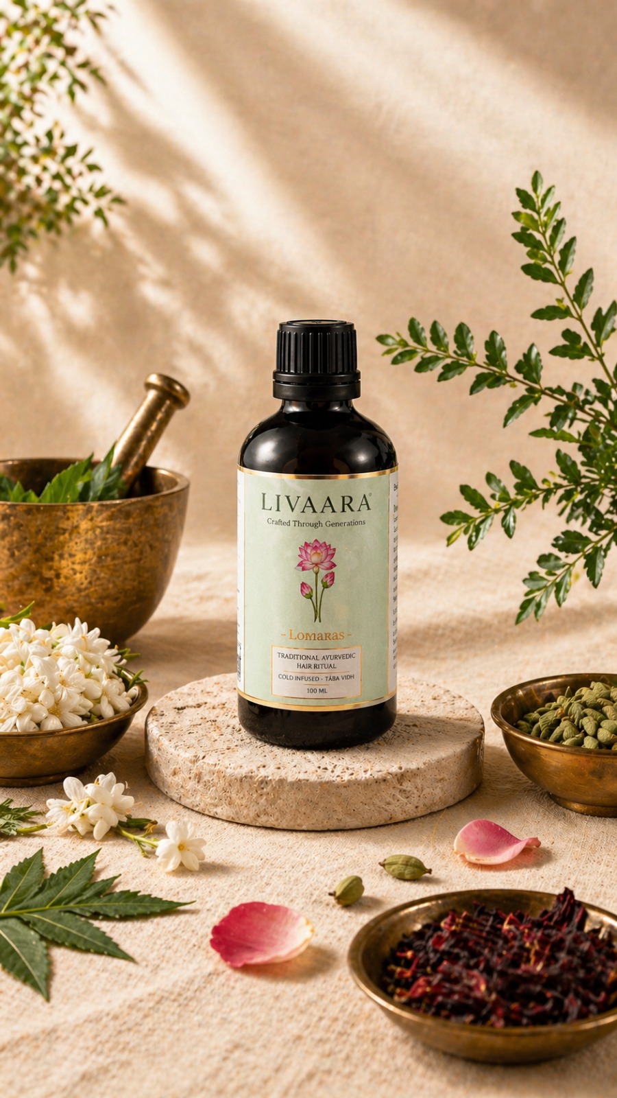 Lomaras Ayurvedic scalp oil with fresh botanicals